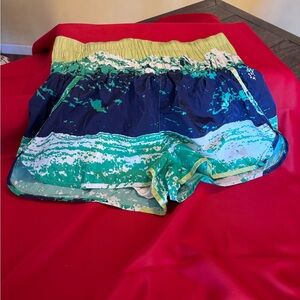 We The Free Blue, Teal & Yellow Wave-Print Athletic Shorts